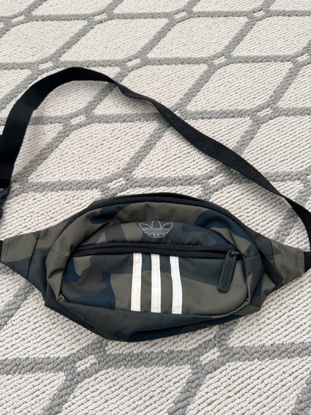 adidas Olive Camo Waist Bag with White Stripes